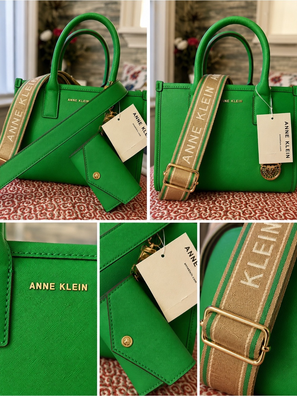 NWT Anne Klein Emerald Green Satchel w/ 2 Straps